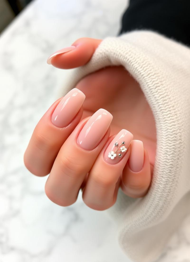 Trabalho em nude com floral delicado
